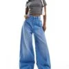 Bershka Super Wide Leg Jeans In Washed Light Blue For Women -Chic Maze Sales 206646939 1 blue