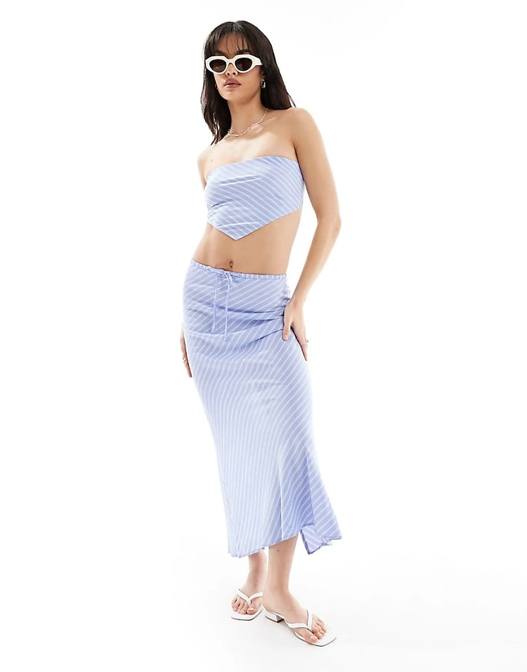 Bershka Striped Hankerchief Top And Skirt Co-ord In Blue Stripe 3 Bershka Striped Hankerchief Top And Skirt Co-ord In Blue Stripe