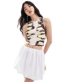 Bershka Racer Neck Top In Chocolate And Beige Print For Women Multi -Chic Maze Sales 206715720 1 multi 1