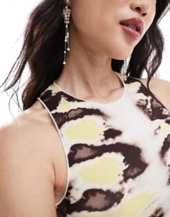 Bershka Racer Neck Top In Chocolate And Beige Print For Women Multi -Chic Maze Sales 206715720 3