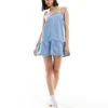 Bershka Denim Strappy Tiered Hem Mini Dress In Blue For Women -Chic Maze Sales 206715764 1 blue