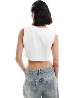 Bershka Tailored Cropped Waistcoat In White For Women -Chic Maze Sales 206718349 4