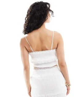 Bershka Shirred Tie Front Top Co-ord In White For Women -Chic Maze Sales 206719671 3