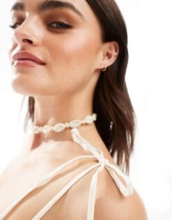 Bershka Bow Strap Shirred Mini Dress In Ecru For Women Blue -Chic Maze Sales 206719688 3