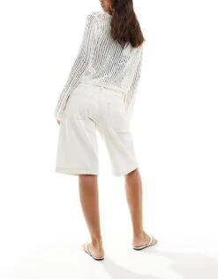 Bershka High Waist Bermuda Denim Shorts In Ecru For Women -Chic Maze Sales 206719697 4