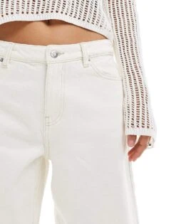 Bershka High Waist Bermuda Denim Shorts In Ecru For Women -Chic Maze Sales 206719697 5