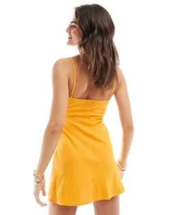 Bershka Strappy Linen Mini Dress In Orange For Women -Chic Maze Sales 206719756 3
