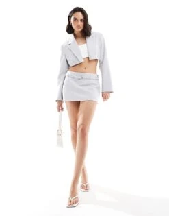 Bershka Belted Skort And Blazer Co-ord In Pale Grey -Chic Maze Sales 206719757 1 grey