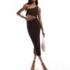 Bershka Textured One Shoulder Cut Out Detail Maxi Dress In Chocolate For Women Brown -Chic Maze Sales 206719783 1 brown