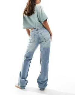 Bershka Low Rise Straight Leg Jeans In Washed Light Blue For Women -Chic Maze Sales 206719894 4