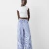 Bershka Deep Waistband Wide Leg Trousers In Blue Stripe For Women -Chic Maze Sales 206719935 1 blue