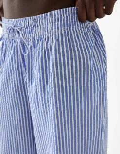 Bershka Deep Waistband Wide Leg Trousers In Blue Stripe For Women -Chic Maze Sales 206719935 4