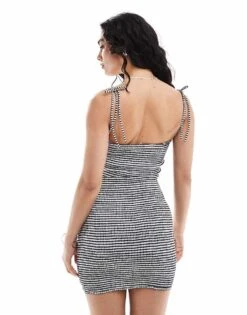 Bershka Bow Strap Shirred Mini Dress In Navy Stripe For Women Ecru -Chic Maze Sales 206719949 4