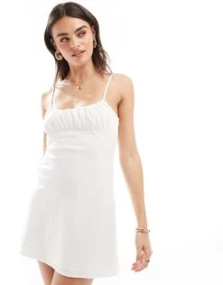 Bershka Strappy Linen Mini Dress In White For Women -Chic Maze Sales 206719964 1 white 1