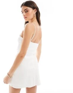 Bershka Strappy Linen Mini Dress In White For Women -Chic Maze Sales 206719964 4