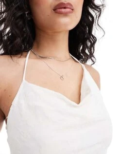 Bershka Floral Jacquard Halterneck Top In Ecru For Women -Chic Maze Sales 206720032 3