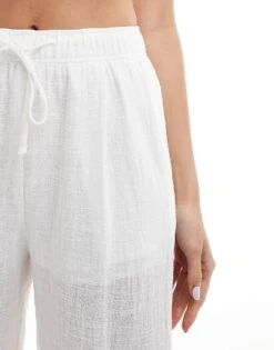 Bershka Linen Look Rustic Beach Trousers In White For Women -Chic Maze Sales 206720070 5