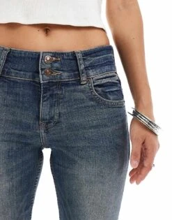 Bershka Low Rise Boocut Jeans In Dark Washed Blue For Women -Chic Maze Sales 206720089 2