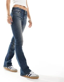 Bershka Low Rise Boocut Jeans In Dark Washed Blue For Women -Chic Maze Sales 206720089 5