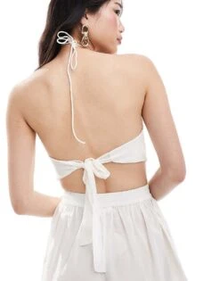 Bershka Floral Applique Tie Back Top In Ecru For Women -Chic Maze Sales 206720104 3