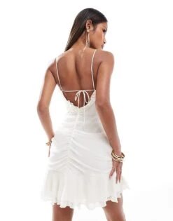 Bershka Frill Detail Chiffon Mini Dress In Ecru For Women -Chic Maze Sales 206720110 4