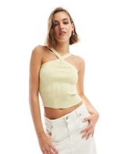 Bershka Halterneck Knit Top In Pistachio For Women Green -Chic Maze Sales 206731265 1 green 1