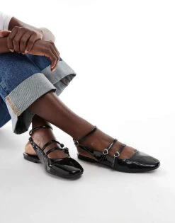 Bershka Flat Slingback Sandals In Black For Women