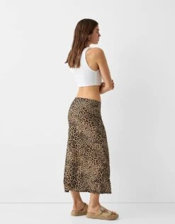 Bershka Polyamide Maxi Skirt In Leopard Print For Women Multi -Chic Maze Sales 206781758 3