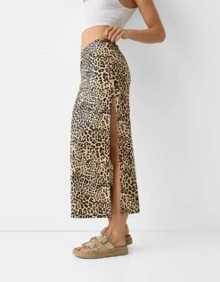 Bershka Polyamide Maxi Skirt In Leopard Print For Women Multi -Chic Maze Sales 206781758 4