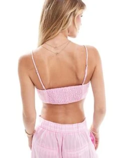 Bershka Cropped Bralette Co-ord In Pink Pinstripe For Women -Chic Maze Sales 206781820 2