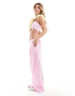 Bershka Cropped Bralette Co-ord In Pink Pinstripe For Women -Chic Maze Sales 206781820 4