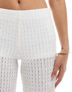 Bershka Crochet Wide Leg Trousers In White For Women -Chic Maze Sales 206811624 4