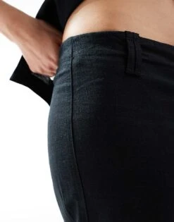 Bershka Low Rise Linen Wide Leg Tailored Trousers Co-ord In Black For Women -Chic Maze Sales 206827669 5