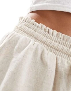 Bershka Tie Waist Linen Shorts In Sand For Women Ecru -Chic Maze Sales 206841548 3
