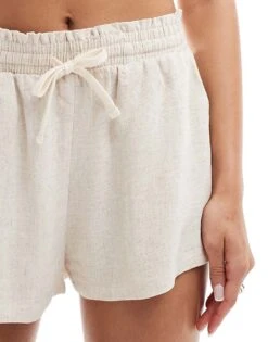 Bershka Tie Waist Linen Shorts In Sand For Women Ecru -Chic Maze Sales 206841548 5
