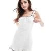 Bershka Milkmaid Contrast Trim Mini Dress In White & Black For Women -Chic Maze Sales 206841576 1 white