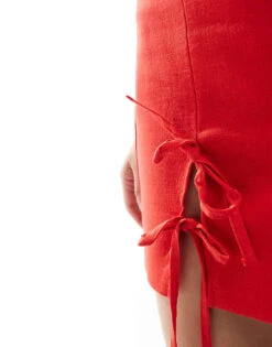 Bershka Linen Bow Front Mini Skirt Co-ord In Red For Women -Chic Maze Sales 206841578 5