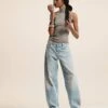 Bershka Baggy Balloon Leg Jeans In Light Dirty Wash Blue For Women -Chic Maze Sales 206841624 1 blue