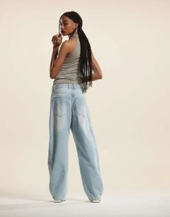 Bershka Baggy Balloon Leg Jeans In Light Dirty Wash Blue For Women -Chic Maze Sales 206841624 4