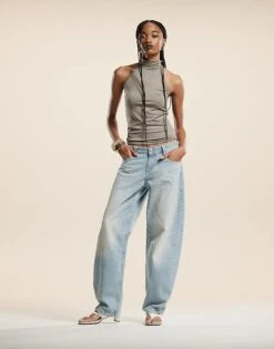 Bershka Baggy Balloon Leg Jeans In Light Dirty Wash Blue For Women -Chic Maze Sales 206841624 5