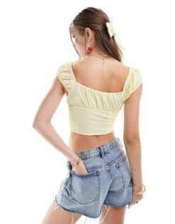 Bershka Milkmaid Puff Sleeve Top In Butter For Women Yellow -Chic Maze Sales 206841664 4