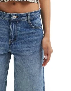 Bershka Denim Longline Jorts In Dark Wash Blue For Women -Chic Maze Sales 206841677 3