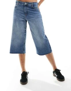 Bershka Denim Longline Jorts In Dark Wash Blue For Women -Chic Maze Sales 206841677 4