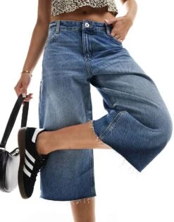 Bershka Denim Longline Jorts In Dark Wash Blue For Women -Chic Maze Sales 206841677 5