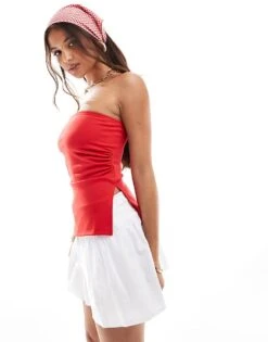 Bershka Longline Bandeau Top In Red For Women -Chic Maze Sales 206841683 1 red 1