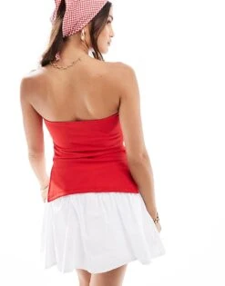 Bershka Longline Bandeau Top In Red For Women -Chic Maze Sales 206841683 4