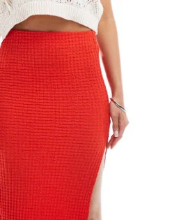 Bershka Textured Midi Skirt In Red For Women -Chic Maze Sales 206841780 4