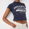 Bershka 'Myrtle Beach' Graphic Baby Tee In Navy For Women Blue -Chic Maze Sales 206841796 1 blue