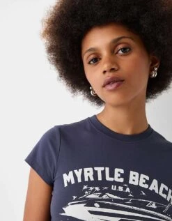 Bershka 'Myrtle Beach' Graphic Baby Tee In Navy For Women Blue -Chic Maze Sales 206841796 4