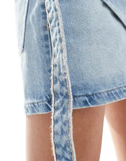Bershka Wrap Front Denim Mini Skirt In Light Blue For Women -Chic Maze Sales 206841819 3